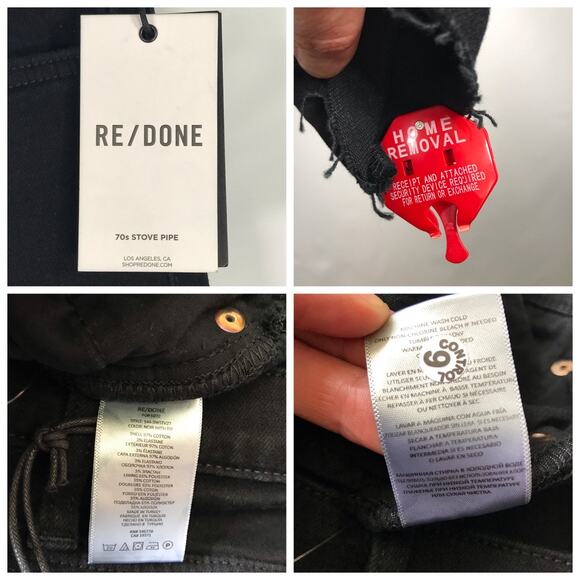 NEW Re Done 70s Stove Pipe Button Fly Jeans 24 Rip Torn Raw Fray Hem Knee Skater - Picture 11 of 11